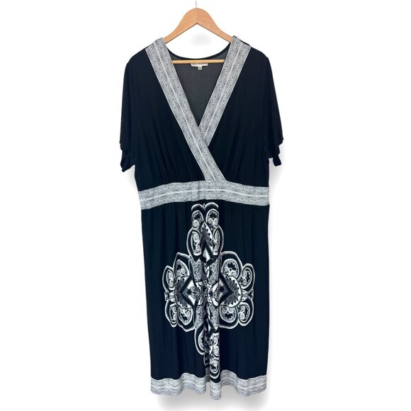 Size 22W 3X‎ BLACK & WHITE PRINT MIDI DRESS Day/Evening All-Season PLUS SIZE - Picture 1 of 5